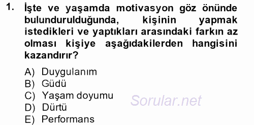İş ve Yaşamda Motivasyon 2013 - 2014 Ara Sınavı 1.Soru