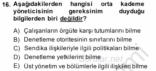 İş ve Yaşamda Motivasyon 2013 - 2014 Ara Sınavı 16.Soru