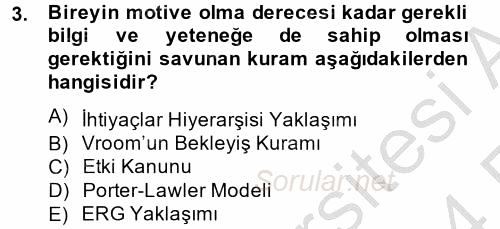 İş ve Yaşamda Motivasyon 2013 - 2014 Ara Sınavı 3.Soru