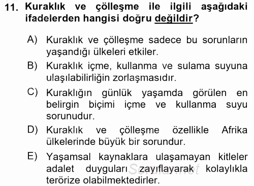 Çevre Sosyolojisi 2015 - 2016 Ara Sınavı 11.Soru