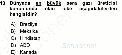 Çevre Sosyolojisi 2015 - 2016 Ara Sınavı 13.Soru