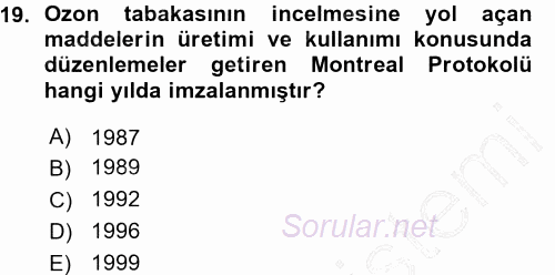 Çevre Sosyolojisi 2015 - 2016 Ara Sınavı 19.Soru