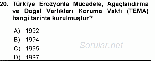 Çevre Sosyolojisi 2015 - 2016 Ara Sınavı 20.Soru