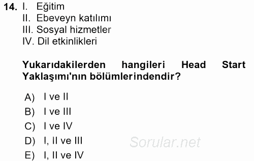 Çocuk Gelişiminde Alan Çalışmaları 2017 - 2018 Dönem Sonu Sınavı 14.Soru