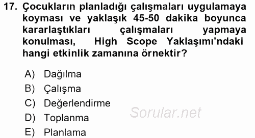 Çocuk Gelişiminde Alan Çalışmaları 2017 - 2018 Dönem Sonu Sınavı 17.Soru