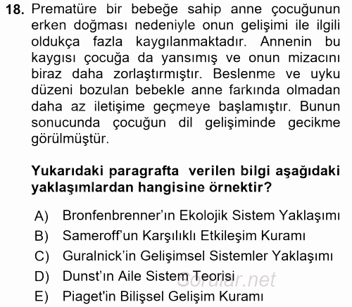 Çocuk Gelişiminde Alan Çalışmaları 2017 - 2018 Dönem Sonu Sınavı 18.Soru