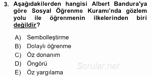 Çocuk Gelişiminde Alan Çalışmaları 2017 - 2018 Dönem Sonu Sınavı 3.Soru
