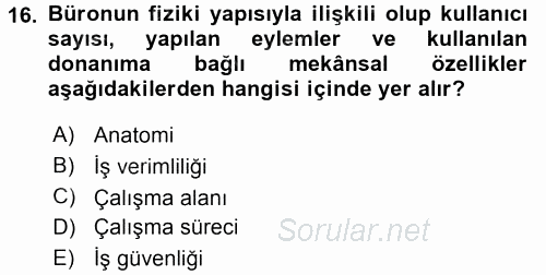 Büro Teknolojileri 2017 - 2018 Dönem Sonu Sınavı 16.Soru