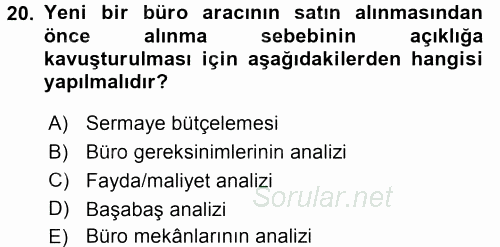 Büro Teknolojileri 2017 - 2018 Dönem Sonu Sınavı 20.Soru