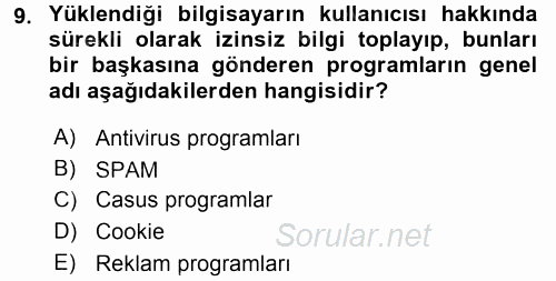 Büro Teknolojileri 2017 - 2018 Dönem Sonu Sınavı 9.Soru