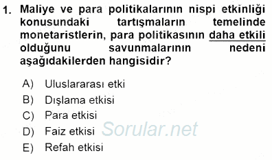 Maliye Politikası 1 2015 - 2016 Dönem Sonu Sınavı 1.Soru