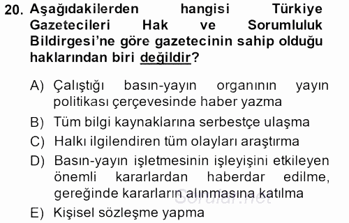 Haber Yazma Teknikleri 2014 - 2015 Dönem Sonu Sınavı 20.Soru