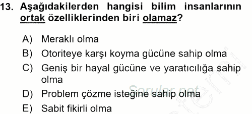 Okulöncesinde Fen Eğitimi 2015 - 2016 Ara Sınavı 13.Soru