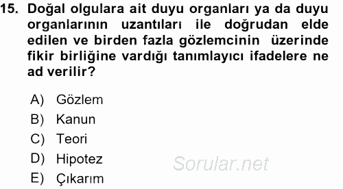 Okulöncesinde Fen Eğitimi 2015 - 2016 Ara Sınavı 15.Soru