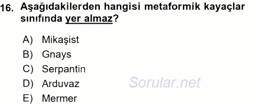 Okulöncesinde Fen Eğitimi 2015 - 2016 Ara Sınavı 16.Soru