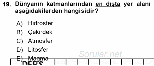 Okulöncesinde Fen Eğitimi 2015 - 2016 Ara Sınavı 19.Soru