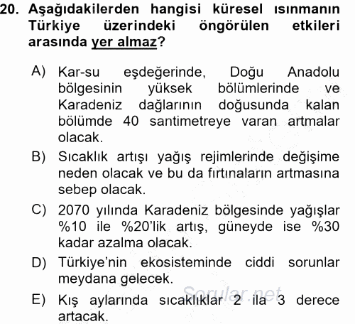 Okulöncesinde Fen Eğitimi 2015 - 2016 Ara Sınavı 20.Soru