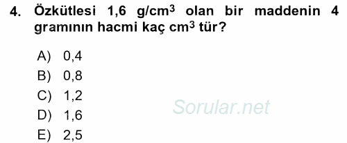 Okulöncesinde Fen Eğitimi 2015 - 2016 Ara Sınavı 4.Soru