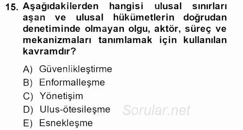 Yeni Toplumsal Hareketler 2013 - 2014 Tek Ders Sınavı 15.Soru