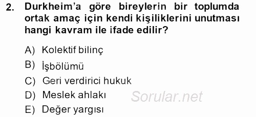 Yeni Toplumsal Hareketler 2013 - 2014 Tek Ders Sınavı 2.Soru