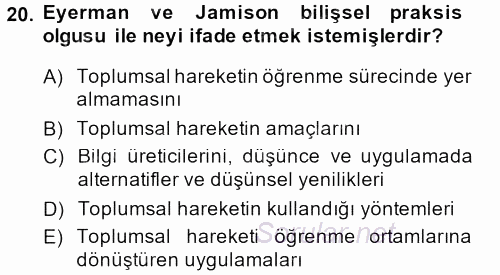 Yeni Toplumsal Hareketler 2013 - 2014 Tek Ders Sınavı 20.Soru