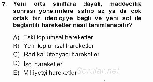 Yeni Toplumsal Hareketler 2013 - 2014 Tek Ders Sınavı 7.Soru