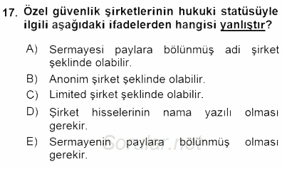 Özel Güvenlik Hukuku 1 2015 - 2016 Dönem Sonu Sınavı 17.Soru