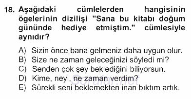 Türkçe Cümle Bilgisi 2 2013 - 2014 Ara Sınavı 18.Soru