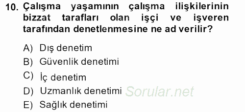 Çalışma Yaşamının Denetimi 2013 - 2014 Dönem Sonu Sınavı 10.Soru