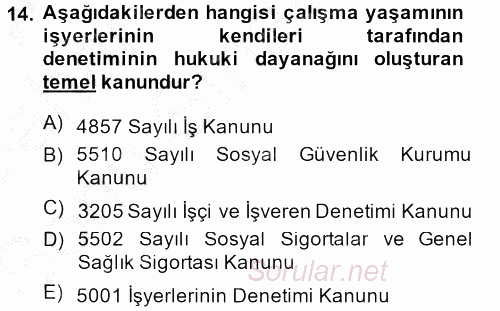 Çalışma Yaşamının Denetimi 2013 - 2014 Dönem Sonu Sınavı 14.Soru