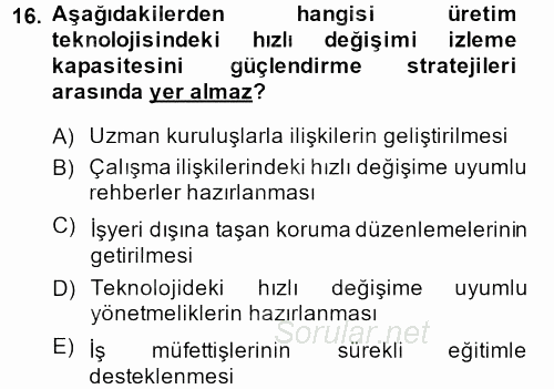 Çalışma Yaşamının Denetimi 2013 - 2014 Dönem Sonu Sınavı 16.Soru