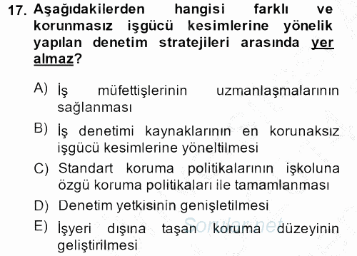 Çalışma Yaşamının Denetimi 2013 - 2014 Dönem Sonu Sınavı 17.Soru