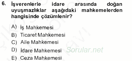 Çalışma Yaşamının Denetimi 2013 - 2014 Dönem Sonu Sınavı 6.Soru