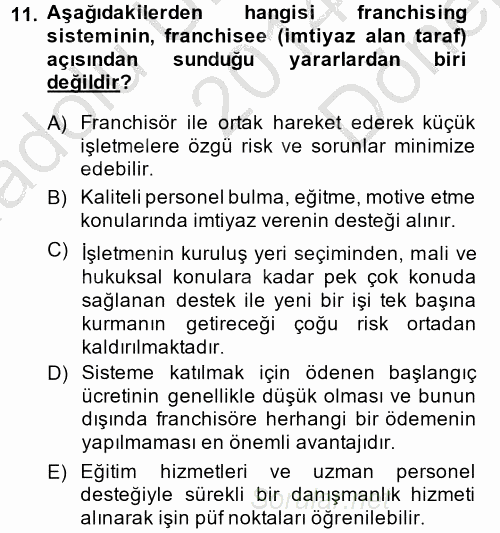 Perakendeciliğe Giriş 2014 - 2015 Dönem Sonu Sınavı 11.Soru