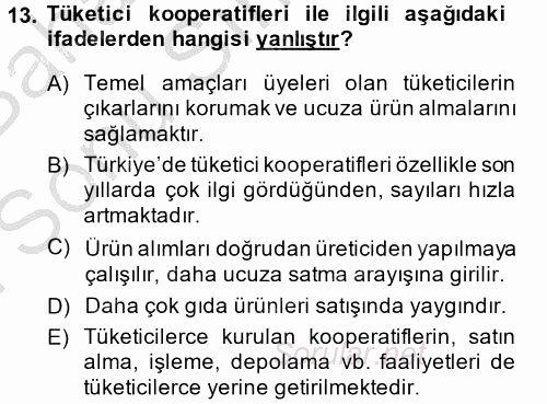 Perakendeciliğe Giriş 2014 - 2015 Dönem Sonu Sınavı 13.Soru