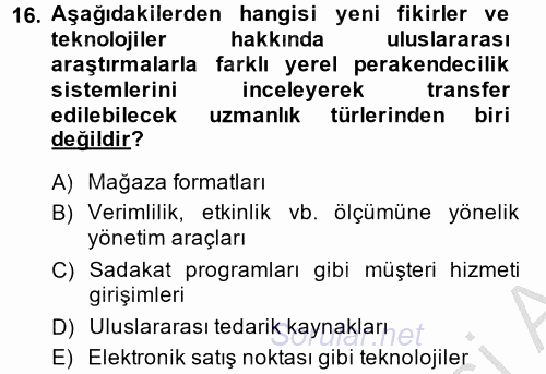 Perakendeciliğe Giriş 2014 - 2015 Dönem Sonu Sınavı 16.Soru