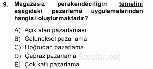 Perakendeciliğe Giriş 2014 - 2015 Dönem Sonu Sınavı 9.Soru