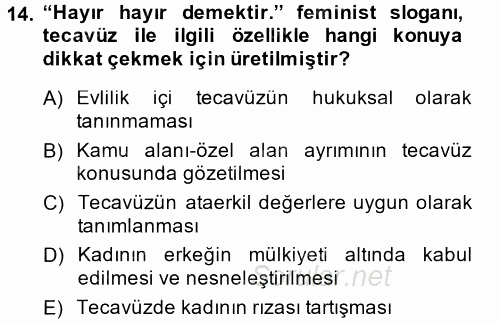 Toplumsal Cinsiyet Çalışmaları 2014 - 2015 Tek Ders Sınavı 14.Soru