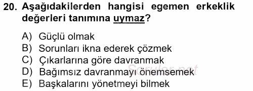 Toplumsal Cinsiyet Çalışmaları 2014 - 2015 Tek Ders Sınavı 20.Soru
