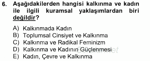 Toplumsal Cinsiyet Çalışmaları 2014 - 2015 Tek Ders Sınavı 6.Soru