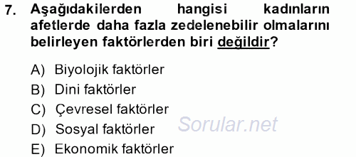 Toplumsal Cinsiyet Çalışmaları 2014 - 2015 Tek Ders Sınavı 7.Soru