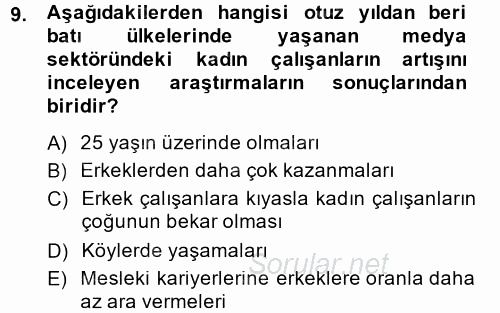 Toplumsal Cinsiyet Çalışmaları 2014 - 2015 Tek Ders Sınavı 9.Soru