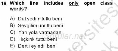 Türkçe Ses Ve Biçim Bilgisi 2013 - 2014 Tek Ders Sınavı 16.Soru