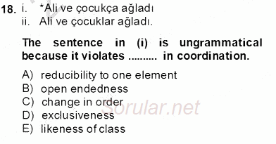 Türkçe Ses Ve Biçim Bilgisi 2013 - 2014 Tek Ders Sınavı 18.Soru