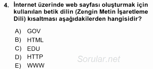 Temel Bilgi Teknolojileri 1 2016 - 2017 Dönem Sonu Sınavı 4.Soru