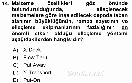 Lojistik Yönetimi 2017 - 2018 Ara Sınavı 14.Soru