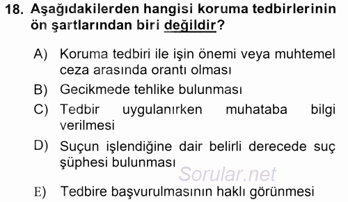 Ceza Muhakemesi Hukuku 2017 - 2018 Ara Sınavı 18.Soru