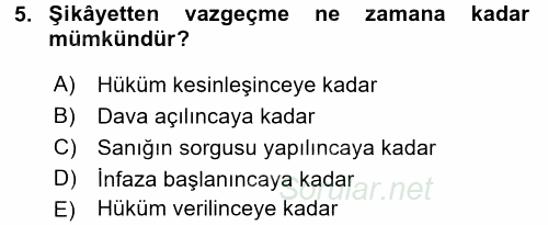 Ceza Muhakemesi Hukuku 2017 - 2018 Ara Sınavı 5.Soru