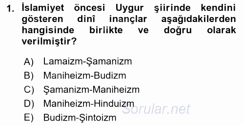 Türk Halk Şiiri 2017 - 2018 Dönem Sonu Sınavı 1.Soru