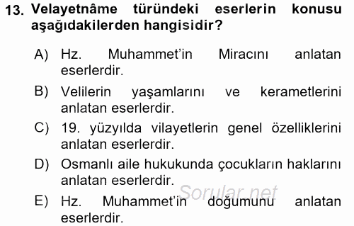 Türk Halk Şiiri 2017 - 2018 Dönem Sonu Sınavı 13.Soru